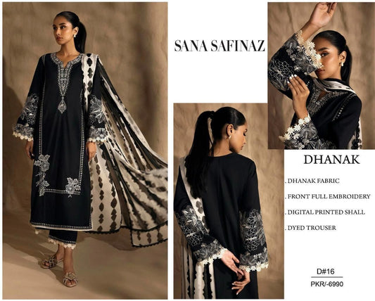 Dhanak 3pc Premium Embroidered Winter Suit with Wool Shawl