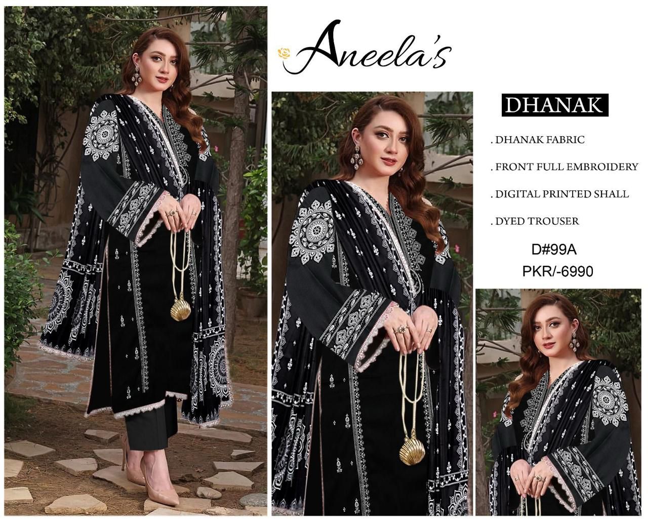 Dhanak 3pc Premium Embroidered Winter Suit with Wool Shawl