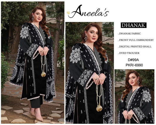 Dhanak 3pc Premium Embroidered Winter Suit with Wool Shawl