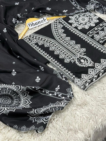 Dhanak 3pc Premium Embroidered Winter Suit with Wool Shawl