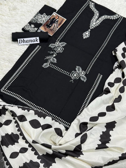 Dhanak 3pc Premium Embroidered Winter Suit with Wool Shawl