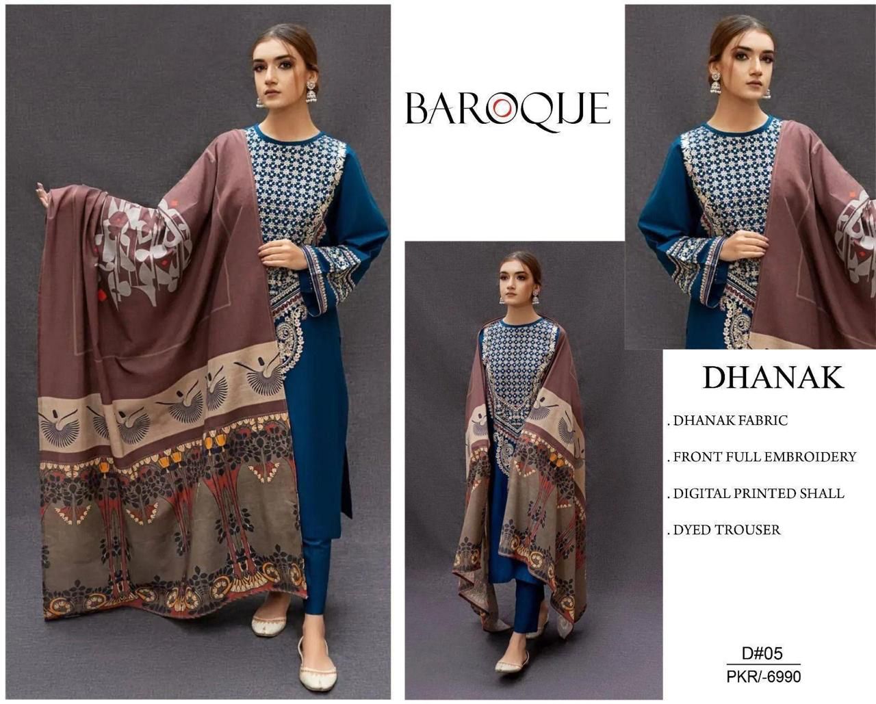 Designer 3pc Heavy Embroidered Winter Suit with Digital Printed Wool Shawl – Year End Sale