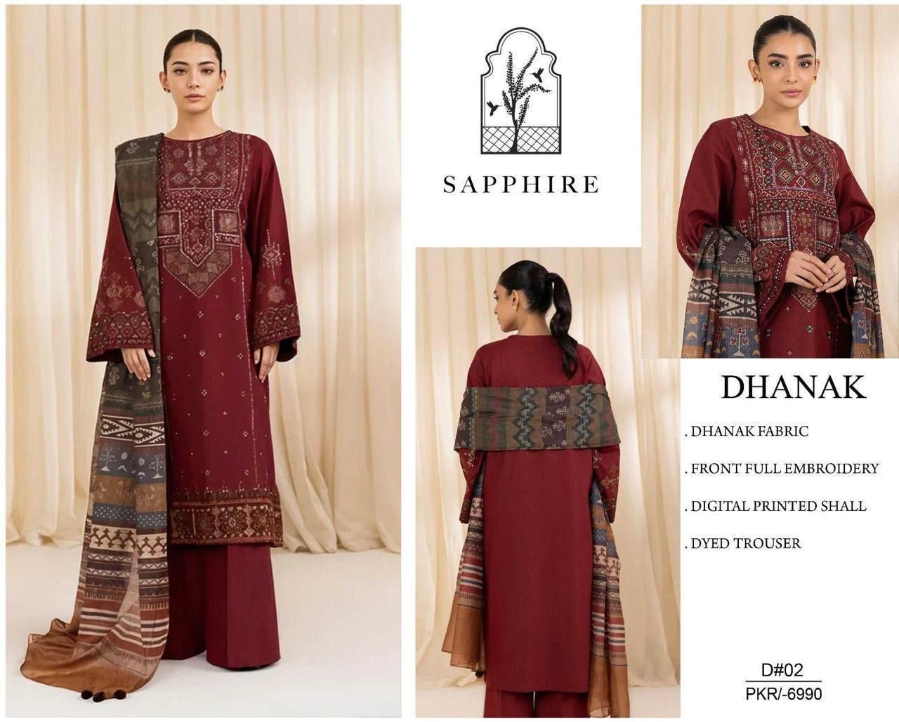 Designer 3pc Heavy Embroidered Winter Suit with Digital Printed Wool Shawl – Year End Sale