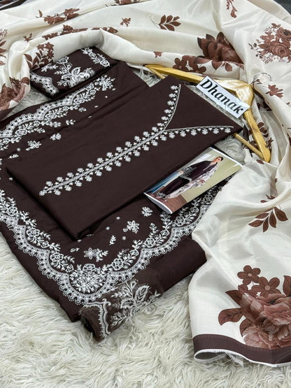 Designer 3pc Heavy Embroidered Winter Suit with Digital Printed Wool Shawl – Year End Sale