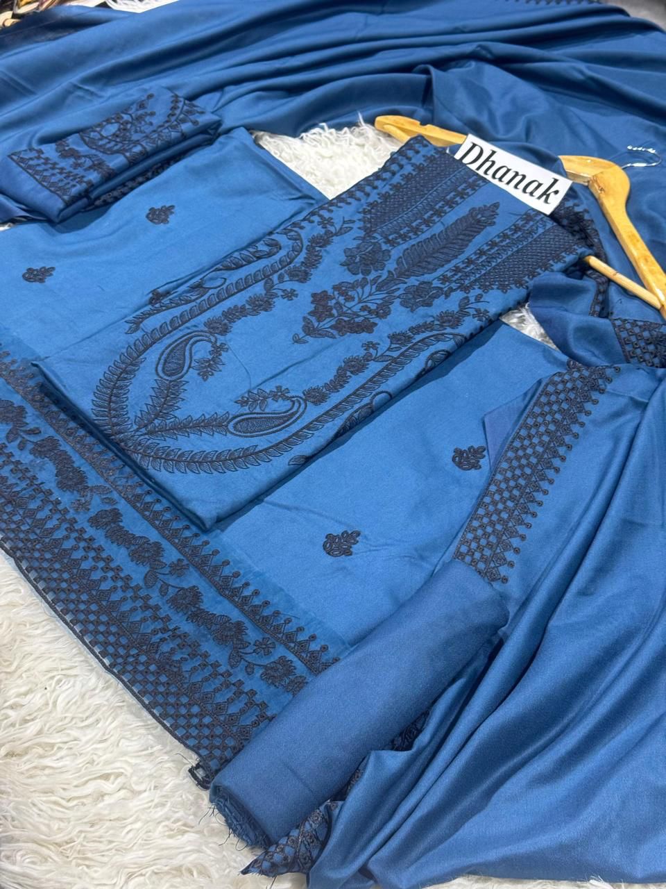 Designer 3pc Heavy Embroidered Winter Suit with Digital Printed Wool Shawl – Year End Sale