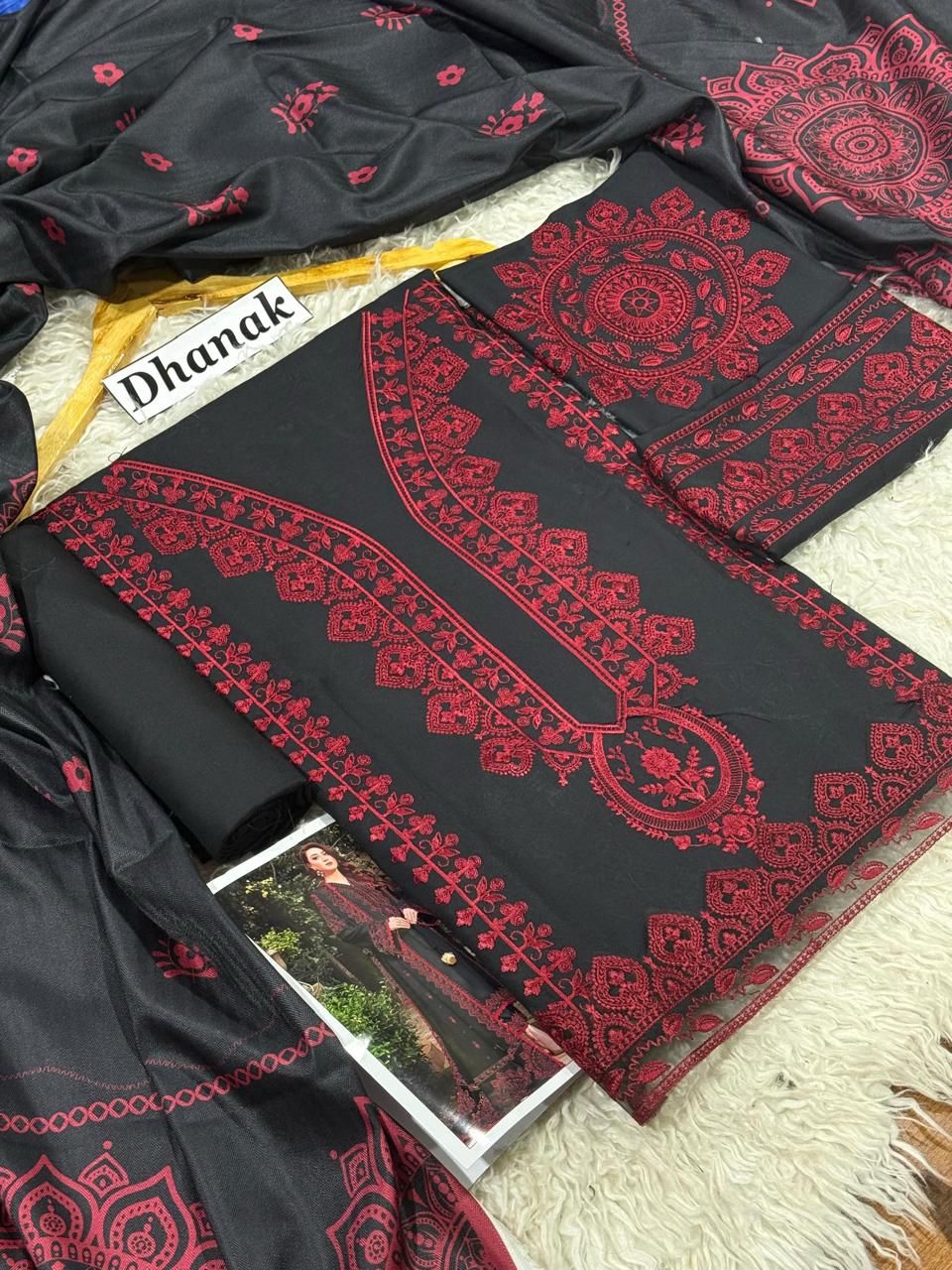 Designer 3pc Heavy Embroidered Winter Suit with Digital Printed Wool Shawl – Year End Sale