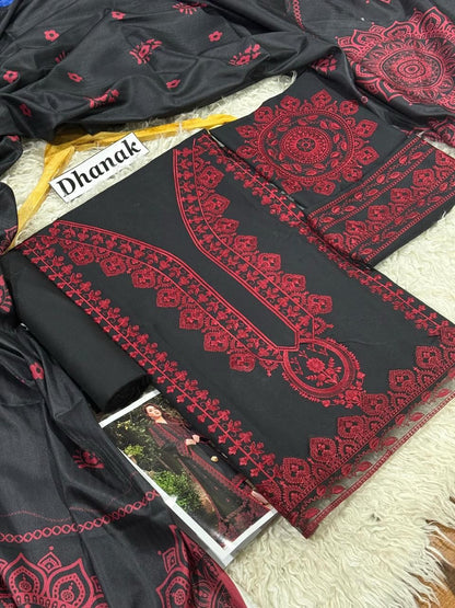 Designer 3pc Heavy Embroidered Winter Suit with Digital Printed Wool Shawl – Year End Sale